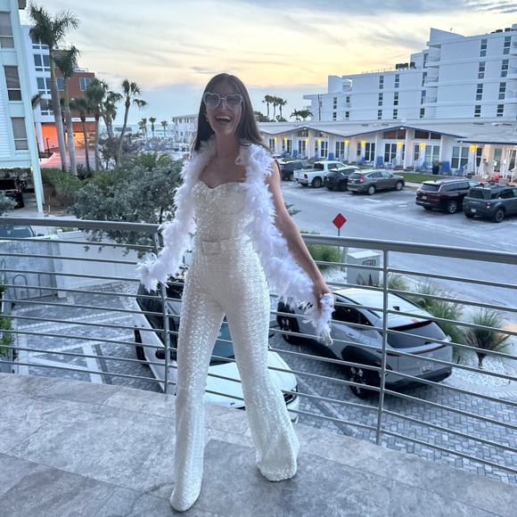 NADINE MERABI White Sequin Jumpsuit - Picture 2 of 11